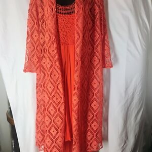 VIBRANT  Orange Lace Bodice  Dress with Matching Lace Overlay Jacket
